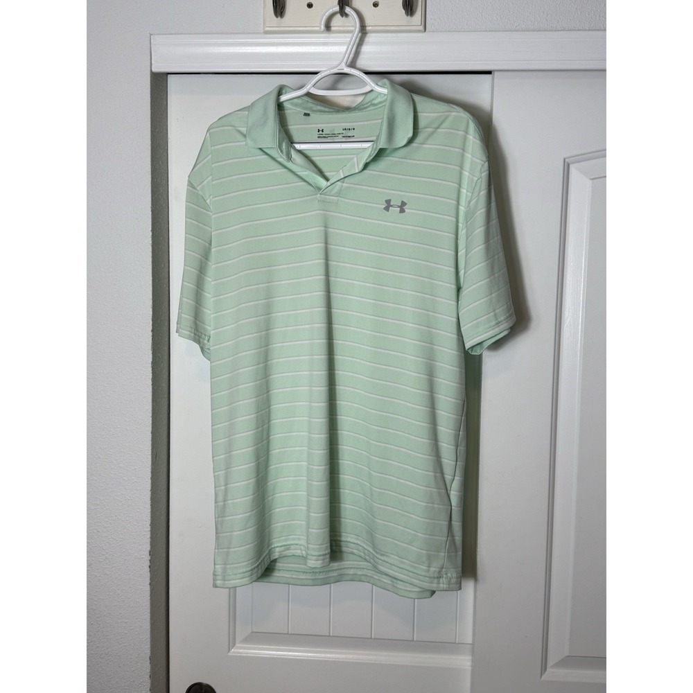 Under Armour L HeatGear Performance Polo Light Green Striped Short Sleeve Golf
